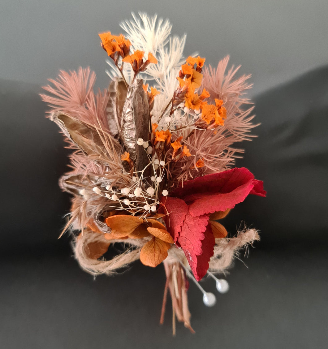 Rustic terracotta preserved flowers buttonhole - Groom, wedding, school formal