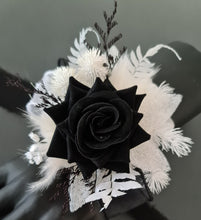 Load image into Gallery viewer, Black &amp; white everlasting flowers corsage &amp; boutonniere - School formal, prom, graduation, wedding
