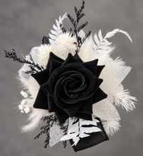 Load image into Gallery viewer, Black &amp; white everlasting flowers corsage &amp; boutonniere - School formal, prom, graduation, wedding
