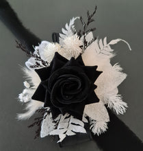 Load image into Gallery viewer, Black &amp; white everlasting flowers corsage &amp; boutonniere - School formal, prom, graduation, wedding
