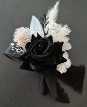 Load image into Gallery viewer, Black &amp; white everlasting flowers corsage &amp; boutonniere - School formal, prom, graduation, wedding
