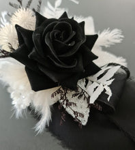 Load image into Gallery viewer, Black &amp; white everlasting flowers corsage &amp; boutonniere - School formal, prom, graduation, wedding
