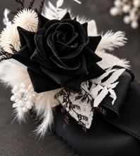 Load image into Gallery viewer, Black &amp; white everlasting flowers corsage &amp; boutonniere - School formal, prom, graduation, wedding
