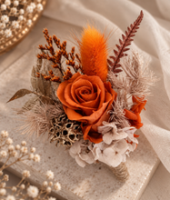 Load image into Gallery viewer, Orange gold rustic preserved flowers corsage &amp; boutonniere set - School formal, prom, graduation, wedding
