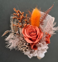 Load image into Gallery viewer, Orange gold rustic preserved flowers corsage &amp; boutonniere set - School formal, prom, graduation, wedding
