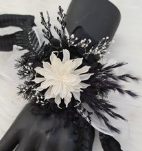 Load image into Gallery viewer, Unique black &amp; white preserved flowers corsage &amp; boutonniere set - School formal, prom, graduation, wedding
