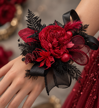 Load image into Gallery viewer, Burgundy black everlasting flowers corsage &amp; boutonniere set - School formal, prom, graduation, wedding
