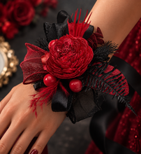 Load image into Gallery viewer, Burgundy black everlasting flowers corsage &amp; boutonniere set - School formal, prom, graduation, wedding
