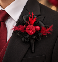 Load image into Gallery viewer, Burgundy black everlasting flowers corsage &amp; boutonniere set - School formal, prom, graduation, wedding
