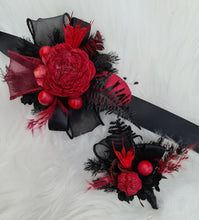 Load image into Gallery viewer, Burgundy black everlasting flowers corsage &amp; boutonniere set - School formal, prom, graduation, wedding
