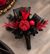 Load image into Gallery viewer, Burgundy black everlasting flowers corsage &amp; boutonniere set - School formal, prom, graduation, wedding
