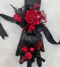 Load image into Gallery viewer, Burgundy black everlasting flowers corsage &amp; boutonniere set - School formal, prom, graduation, wedding
