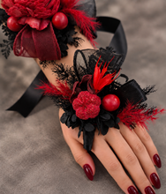 Load image into Gallery viewer, Burgundy black everlasting flowers corsage &amp; boutonniere set - School formal, prom, graduation, wedding
