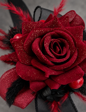 Load image into Gallery viewer, Burgundy &amp; black w gold glitter corsage &amp; buttonhole set - School formal, prom, graduation, wedding
