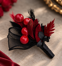 Load image into Gallery viewer, Burgundy &amp; black w gold glitter corsage &amp; buttonhole set - School formal, prom, graduation, wedding
