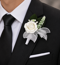 Load image into Gallery viewer, Green &amp; white corsage &amp; buttonhole set Style 1 - School formal, prom, graduation, wedding
