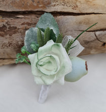 Load image into Gallery viewer, Green &amp; white corsage &amp; buttonhole set Style 3 - School formal, prom, graduation, wedding
