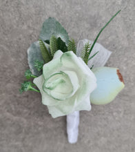 Load image into Gallery viewer, Green &amp; white corsage &amp; buttonhole set Style 3 - School formal, prom, graduation, wedding
