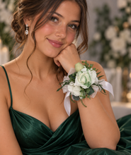 Load image into Gallery viewer, Green &amp; white corsage &amp; buttonhole set Style 3 - School formal, prom, graduation, wedding
