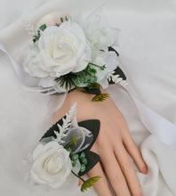 Load image into Gallery viewer, Green &amp; white corsage &amp; buttonhole set Style 5 - School formal, prom, graduation, wedding
