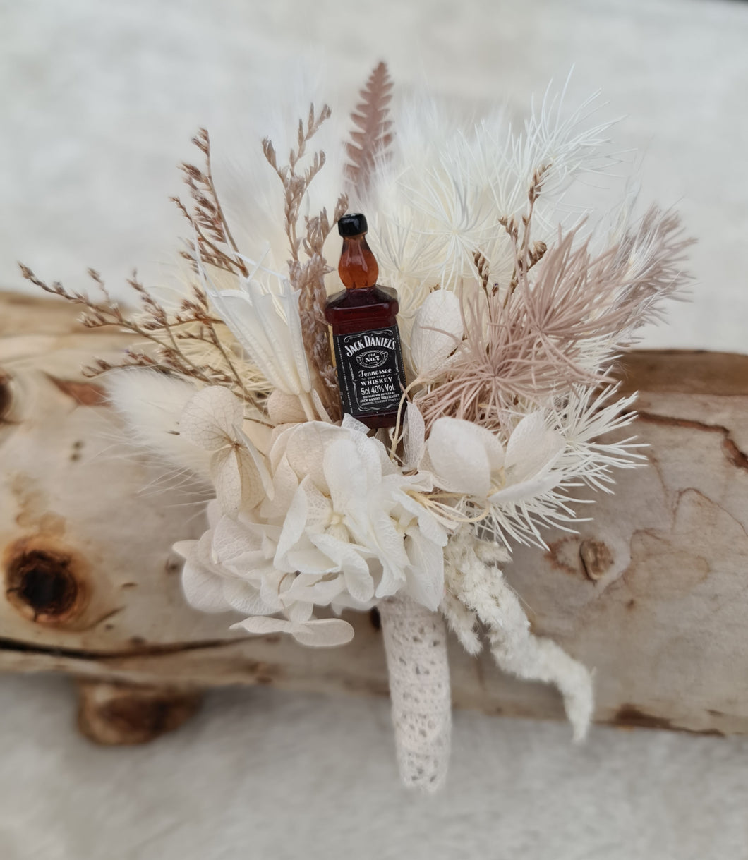 Unique Jack Daniels whiskey Boho preserved flowers buttonhole – Wedding, school formal
