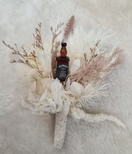 Load image into Gallery viewer, Unique Jack Daniels whiskey Boho preserved flowers buttonhole – Wedding, school formal
