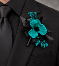 Load image into Gallery viewer, Emerald black corsage &amp; buttonhole set - School formal, prom, graduation, wedding
