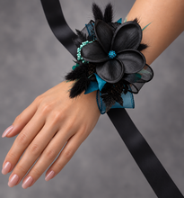 Load image into Gallery viewer, Emerald black frangipani corsage &amp; buttonhole set - School formal, prom, graduation, wedding
