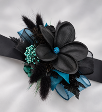 Load image into Gallery viewer, Emerald black frangipani corsage &amp; buttonhole set - School formal, prom, graduation, wedding
