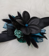 Load image into Gallery viewer, Emerald black frangipani corsage &amp; buttonhole set - School formal, prom, graduation, wedding
