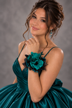 Load image into Gallery viewer, Emerald black anemone corsage &amp; buttonhole set - School formal, prom, graduation, wedding
