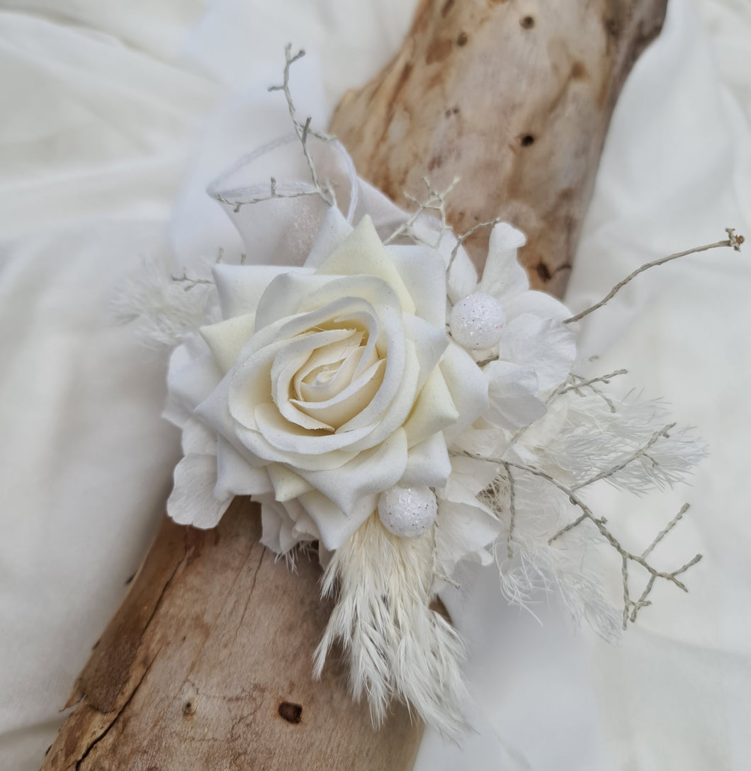 Off White Everlasting Flowers Corsage AB1163 - School formal, prom, graduation, wedding