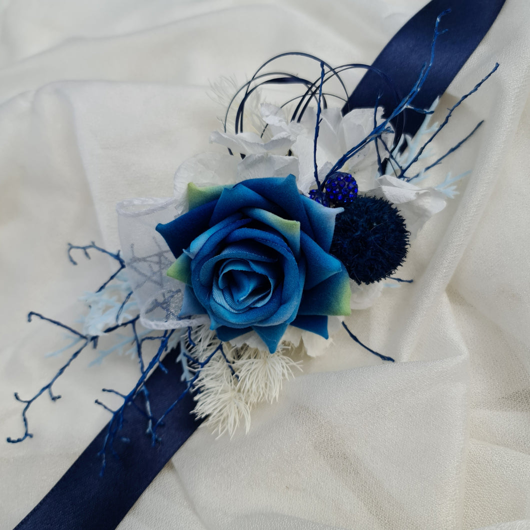 Dark Blue & Green Corsage AB1168 - School formal, prom, graduation, wedding