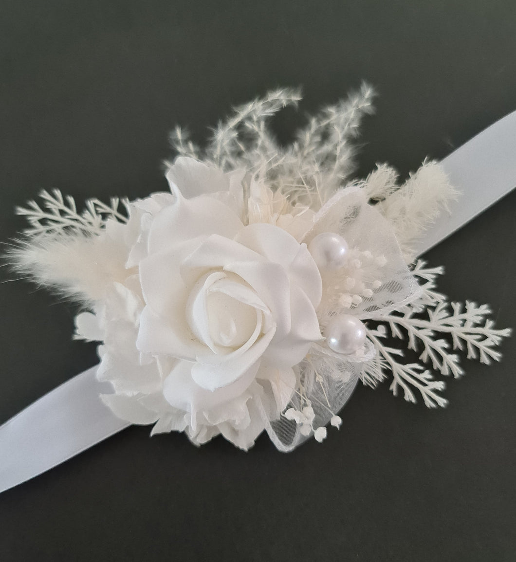 Off White Everlasting Flowers Corsage AB1169 - School formal, prom, graduation, wedding