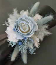 Load image into Gallery viewer, Pearl bracelet everlasting flowers blue / white corsage AB1171 - School formal, prom, graduation, wedding
