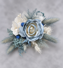 Load image into Gallery viewer, Pearl bracelet everlasting flowers blue / white corsage AB1171 - School formal, prom, graduation, wedding
