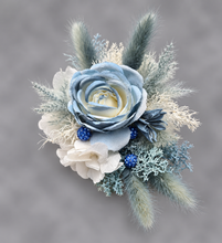 Load image into Gallery viewer, Pearl bracelet everlasting flowers blue / white corsage AB1171 - School formal, prom, graduation, wedding
