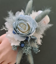 Load image into Gallery viewer, Pearl bracelet everlasting flowers blue / white corsage AB1171 - School formal, prom, graduation, wedding
