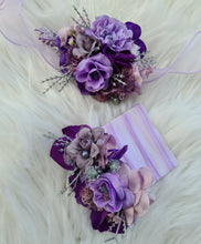 Load image into Gallery viewer, Purple violet corsage &amp; pocket flowers set AB1173 - School formal, prom, graduation, wedding
