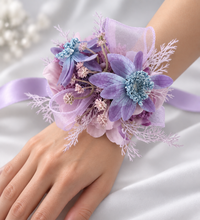 Load image into Gallery viewer, Blue violet everlasting flowers corsage AB1174 - School formal, prom, graduation, wedding
