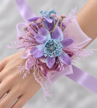 Load image into Gallery viewer, Blue violet everlasting flowers corsage AB1174 - School formal, prom, graduation, wedding

