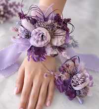 Load image into Gallery viewer, Purple violet peony corsage &amp; buttonhole set AB1176 - School formal, prom, graduation, wedding
