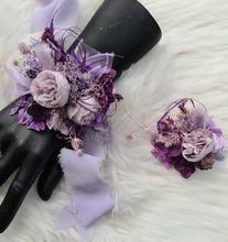 Load image into Gallery viewer, Purple violet peony corsage &amp; buttonhole set AB1176 - School formal, prom, graduation, wedding
