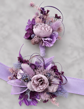 Load image into Gallery viewer, Purple violet peony corsage &amp; buttonhole set AB1176 - School formal, prom, graduation, wedding
