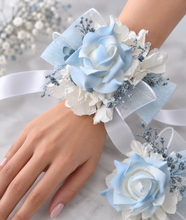 Load image into Gallery viewer, Baby blue &amp; white corsage &amp; buttonhole set AB1177 - School formal, prom, graduation, wedding
