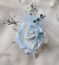 Load image into Gallery viewer, Baby blue &amp; white corsage &amp; buttonhole set AB1177 - School formal, prom, graduation, wedding
