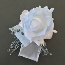 Load image into Gallery viewer, Baby blue &amp; white corsage &amp; buttonhole set AB1177 - School formal, prom, graduation, wedding
