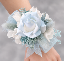 Load image into Gallery viewer, White &amp; baby blue corsage &amp; buttonhole set AB1178 - School formal, prom, graduation, wedding
