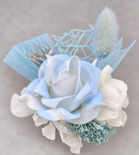 Load image into Gallery viewer, White &amp; baby blue corsage &amp; buttonhole set AB1178 - School formal, prom, graduation, wedding
