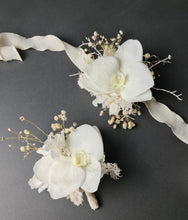 Load image into Gallery viewer, Real touch white orchid corsage &amp; buttonhole set AB1179 - School formal, prom, graduation, wedding

